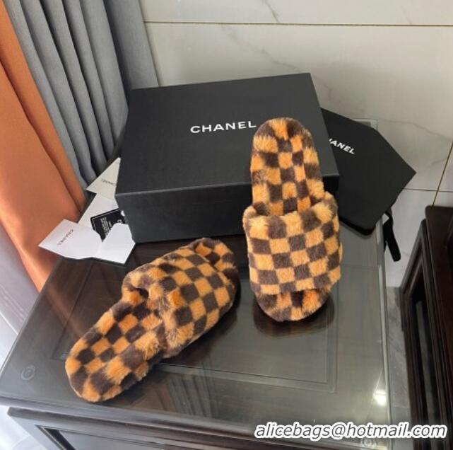 Shop Duplicate Chanel Wool Check Flat Sandals Brown 092376