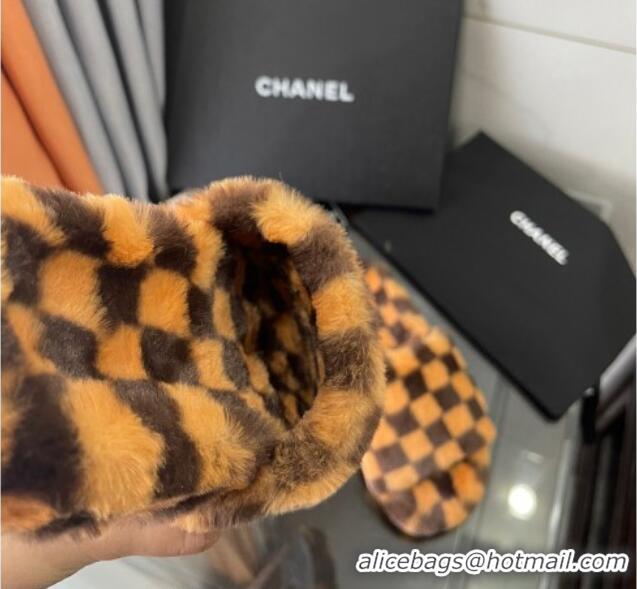 Shop Duplicate Chanel Wool Check Flat Sandals Brown 092376