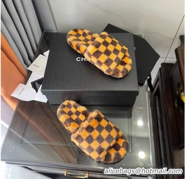 Shop Duplicate Chanel Wool Check Flat Sandals Brown 092376