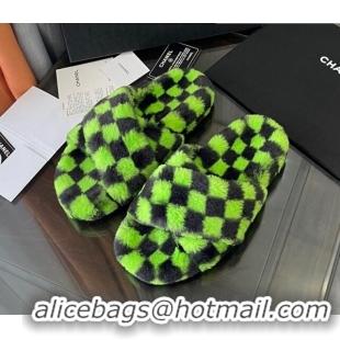 Best Price Chanel Wool Check Flat Sandals 092376 Green