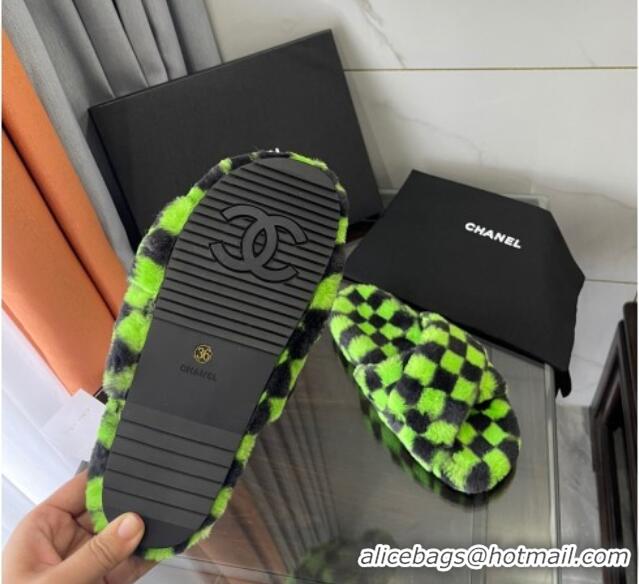 Best Price Chanel Wool Check Flat Sandals 092376 Green