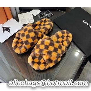 Best Grade Chanel Wool Check Flat Sandals 092376 Brown