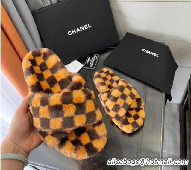 Best Grade Chanel Wool Check Flat Sandals 092376 Brown