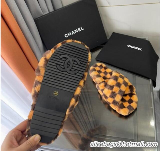 Best Grade Chanel Wool Check Flat Sandals 092376 Brown