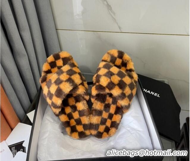 Best Grade Chanel Wool Check Flat Sandals 092376 Brown