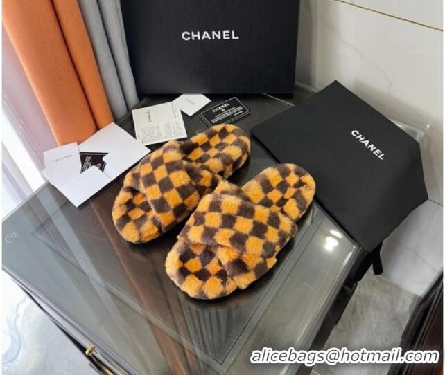 Best Grade Chanel Wool Check Flat Sandals 092376 Brown