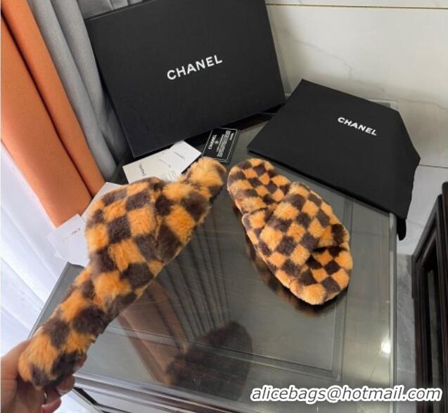 Best Grade Chanel Wool Check Flat Sandals 092376 Brown