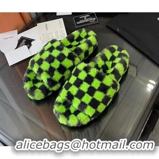 Discount Chanel Wool Check Flat Sandals 092374 Green