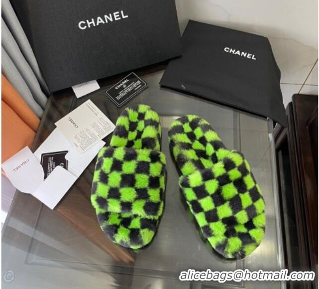 Discount Chanel Wool Check Flat Sandals 092374 Green