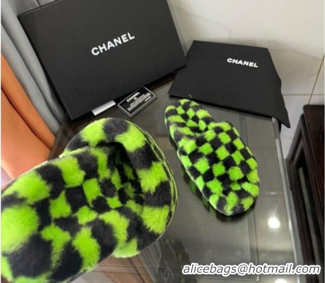 Discount Chanel Wool Check Flat Sandals 092374 Green