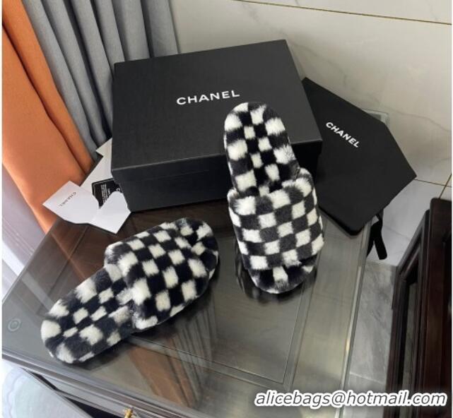 Unique Style Chanel Wool Check Flat Sandals 092374 Black/White