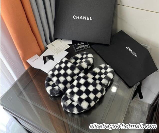 Unique Style Chanel Wool Check Flat Sandals 092374 Black/White