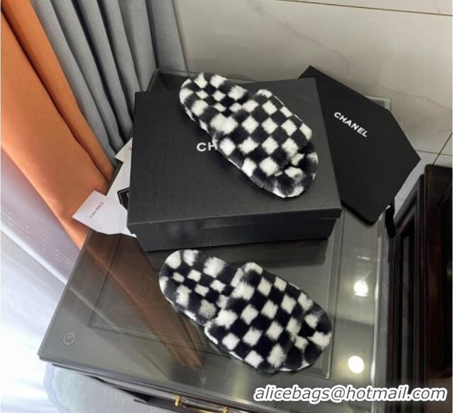 Unique Style Chanel Wool Check Flat Sandals 092374 Black/White