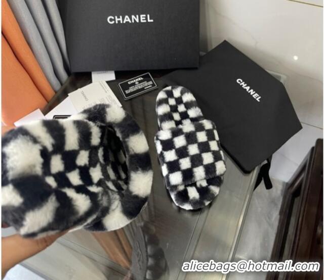 Unique Style Chanel Wool Check Flat Sandals 092374 Black/White