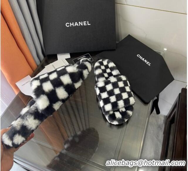 Unique Style Chanel Wool Check Flat Sandals 092374 Black/White