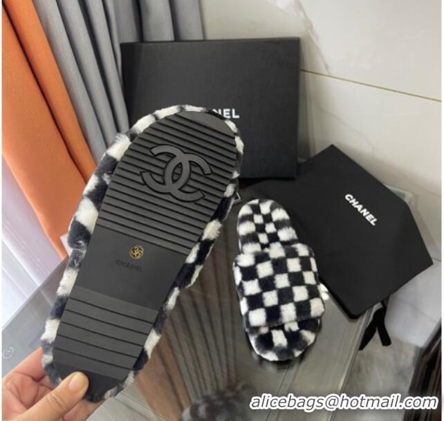 Unique Style Chanel Wool Check Flat Sandals 092374 Black/White