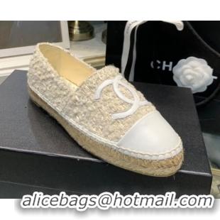 Best Product Chanel Tweed Fur Espadrilles Beige 092386