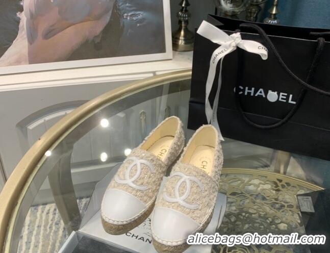 Best Product Chanel Tweed Fur Espadrilles Beige 092386