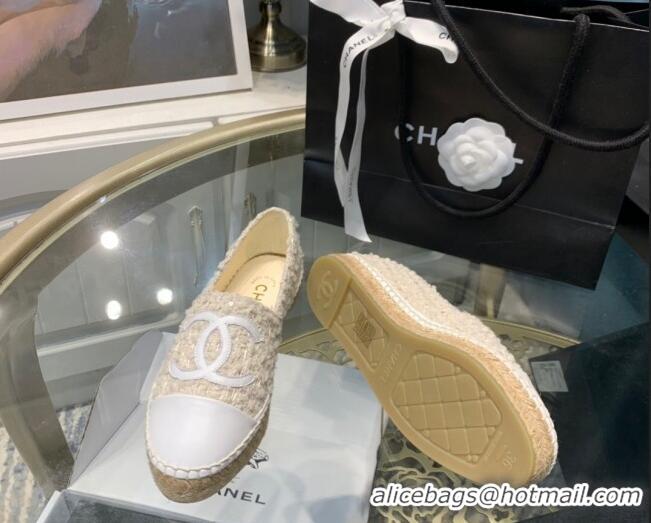 Best Product Chanel Tweed Fur Espadrilles Beige 092386