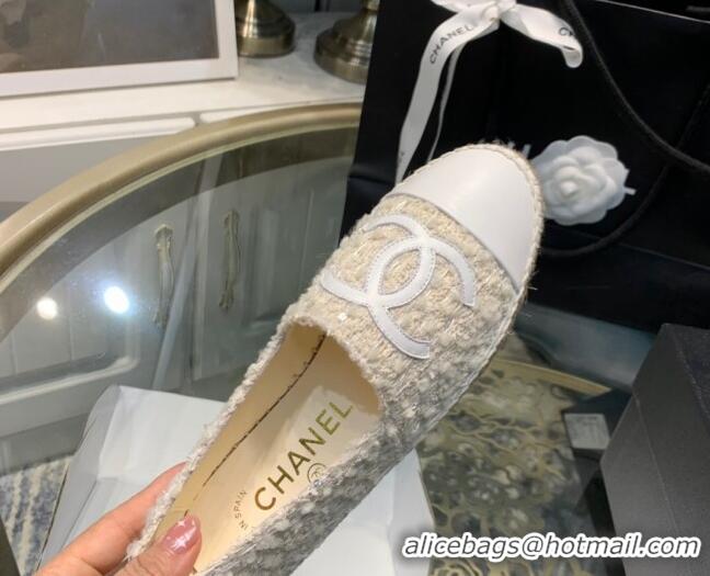 Best Product Chanel Tweed Fur Espadrilles Beige 092386