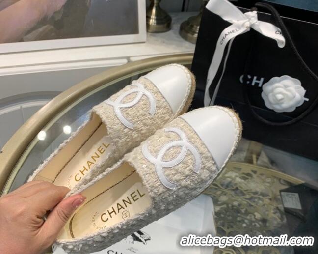 Best Product Chanel Tweed Fur Espadrilles Beige 092386