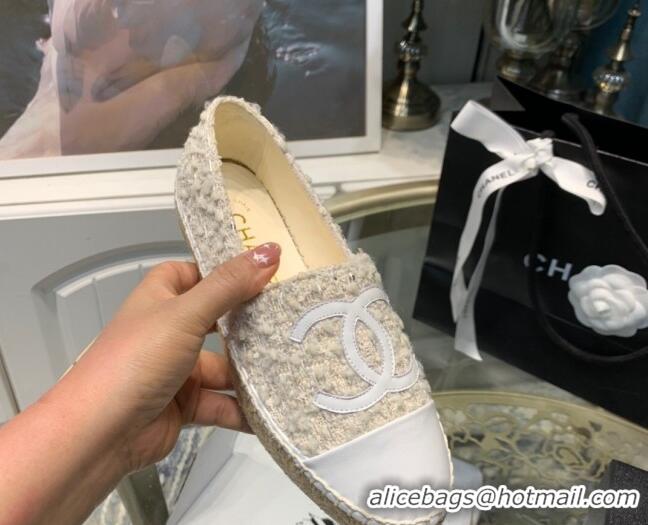 Best Product Chanel Tweed Fur Espadrilles Beige 092386