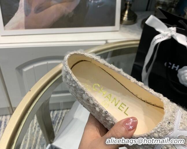 Best Product Chanel Tweed Fur Espadrilles Beige 092386