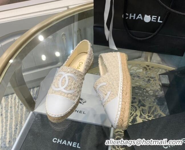 Best Product Chanel Tweed Fur Espadrilles Beige 092386