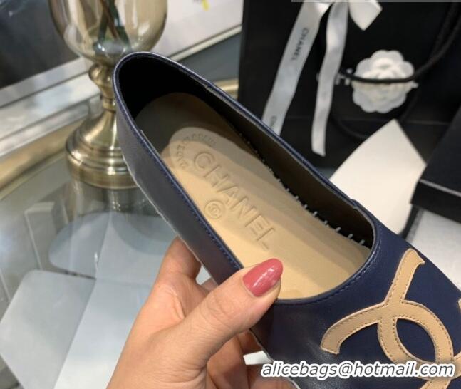 Top Grade Chanel Lambskin Espadrilles G33553 Navy Blue