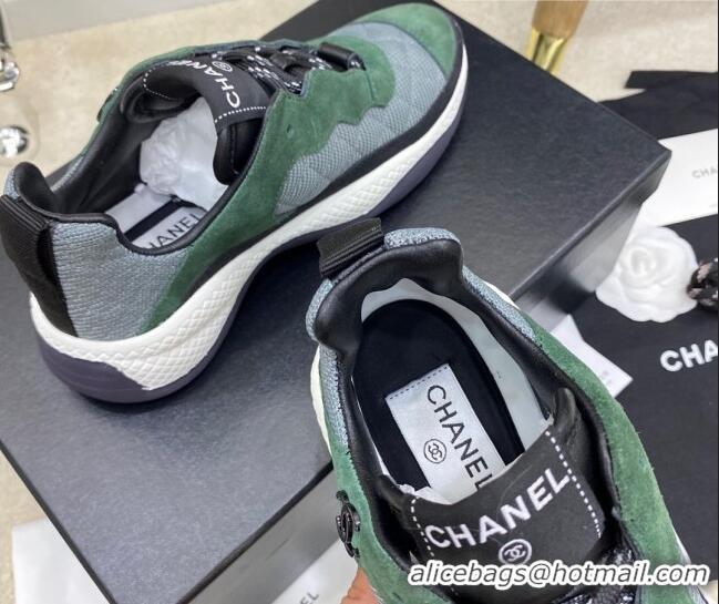 Good Quality Chanel Fabric & Suede Sneakers G38290 Gray/Green