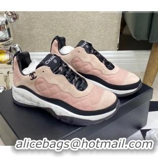 Perfect Chanel Fabric & Suede Sneakers G38290 Pink/Beige