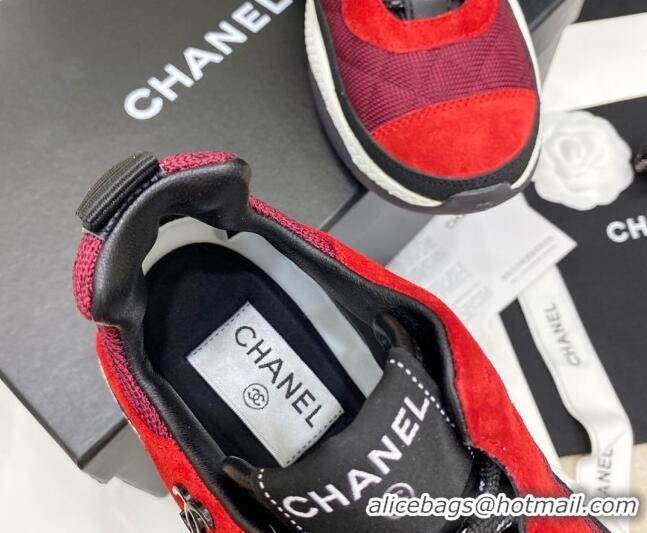 Top Design Chanel Fabric & Suede Sneakers G38290 G38290 Red/Burgundy