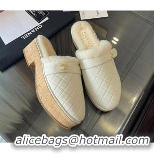 Good Looking Chanel Suede and Shearling Clogs Mules 4.5cm G38271 White