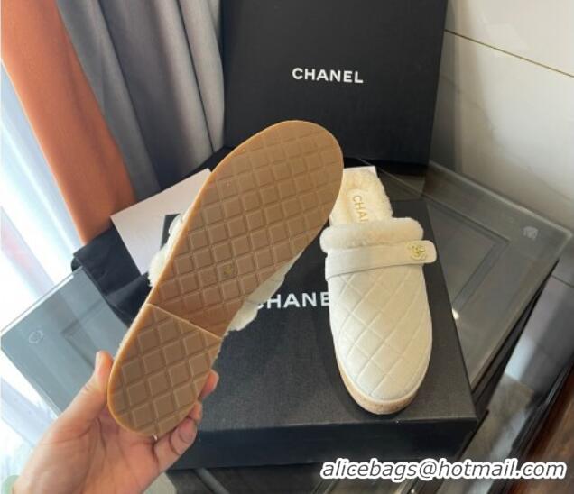 Good Looking Chanel Suede and Shearling Clogs Mules 4.5cm G38271 White