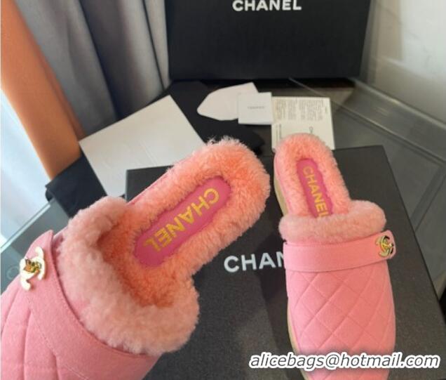 Best Product Chanel Suede and Shearling Clogs Mules 4.5cm G38271 Pink