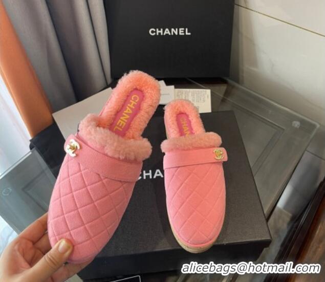 Best Product Chanel Suede and Shearling Clogs Mules 4.5cm G38271 Pink