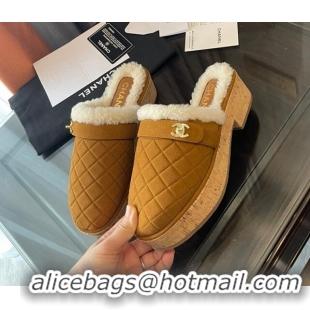 Luxurious Chanel Suede and Shearling Clogs Mules 4.5cm G38271 Clay