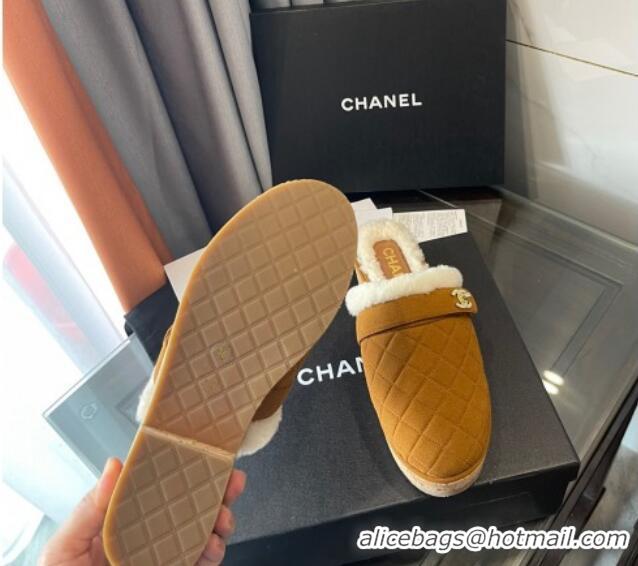 Luxurious Chanel Suede and Shearling Clogs Mules 4.5cm G38271 Clay