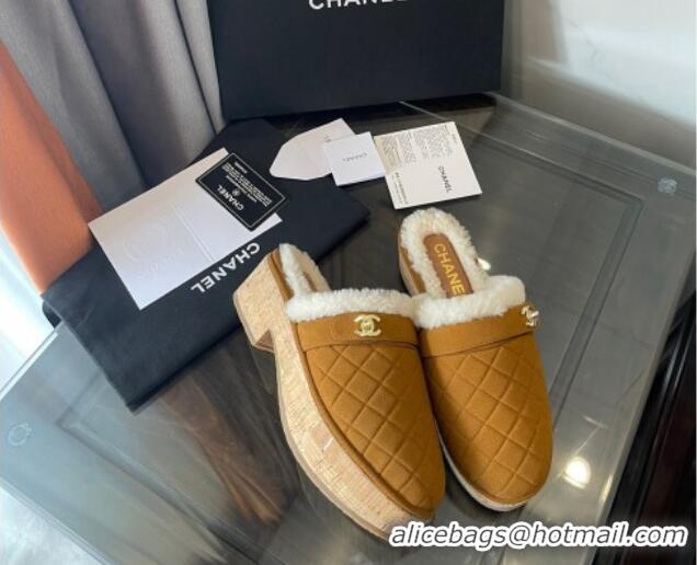 Luxurious Chanel Suede and Shearling Clogs Mules 4.5cm G38271 Clay