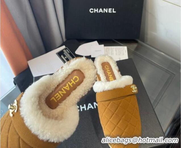 Luxurious Chanel Suede and Shearling Clogs Mules 4.5cm G38271 Clay