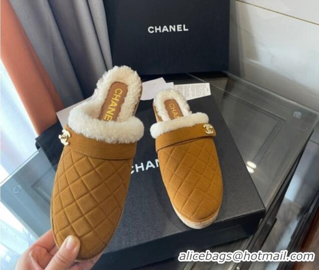 Luxurious Chanel Suede and Shearling Clogs Mules 4.5cm G38271 Clay