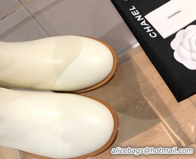 Charming Chanel Calfskin CC Button High Boots 092401 White