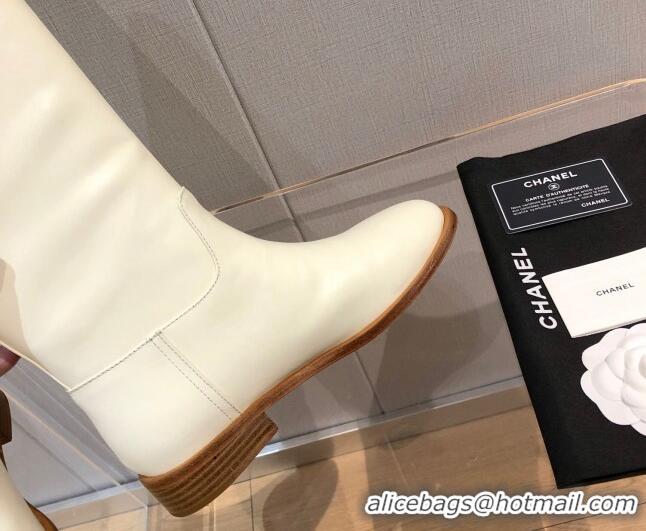 Charming Chanel Calfskin CC Button High Boots 092401 White