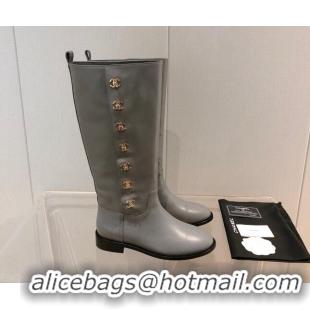 Low Cost Chanel Calfskin CC Button High Boots 092401 Gray