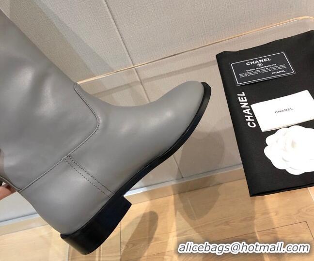 Low Cost Chanel Calfskin CC Button High Boots 092401 Gray