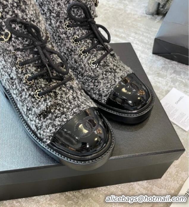 Top Grade Chanel Tweed Lace-ups Ankle Boots G36424 Black