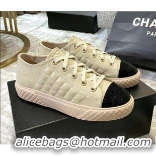 Perfect Chanel Quilted Calfskin Sneakers 092411 Beige