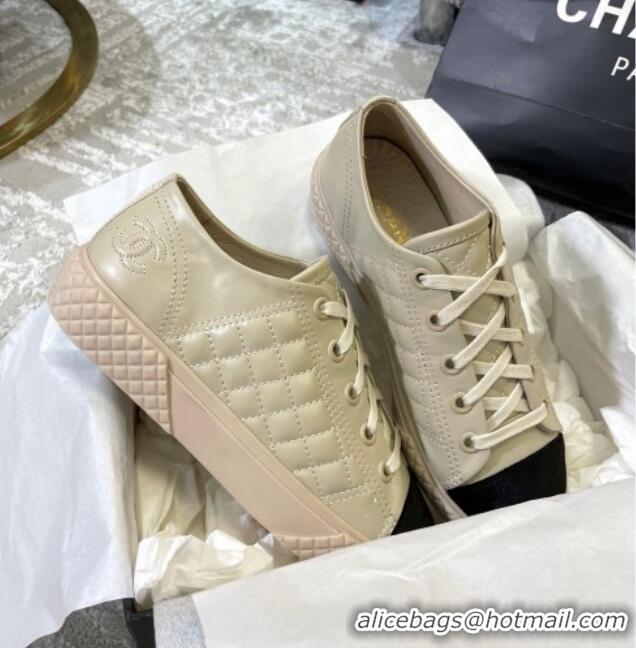 Perfect Chanel Quilted Calfskin Sneakers 092411 Beige