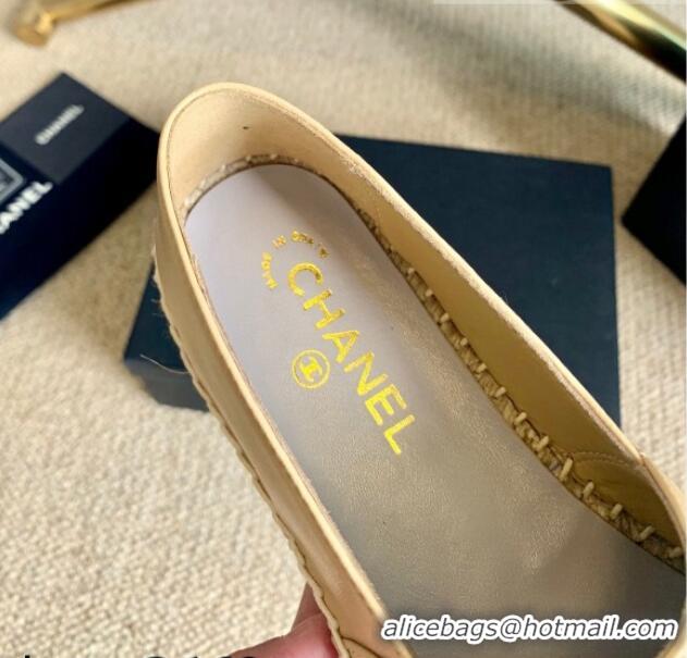 Stylish Chanel Lambskin Espadrilles G33553 Apricot