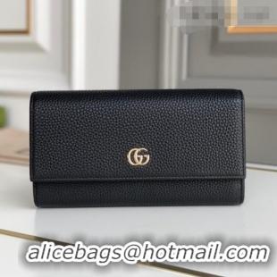 Discount Gucci GG Marmont Textured Leather Continental Wallet 456116 Black 2021